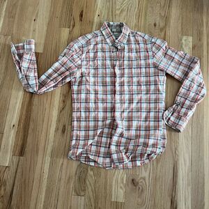 J Crew Shirt Mens‎ small Multicolor Plaid Slim Fit Cotton Oxford Long Sleeve